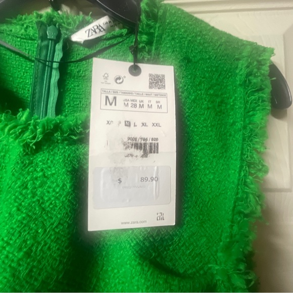 Zara Green Long Texture Fringe Weave Tweed Midi Pencil Bodycon Dress Size Medium - Picture 3 of 8